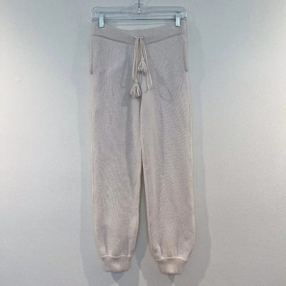 LoveShackFancy Wool Cashmere Cream Knit Tie Waist Preppy Casual Jogger Pants XS - Picture 2 of 11